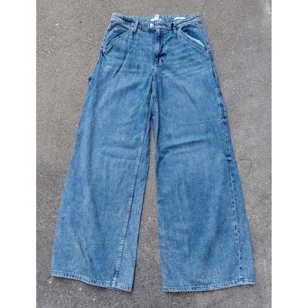 Forever 21 Carpenter Wide Leg Jeans Womens 29 Blue Denim Light Waist Streetwear